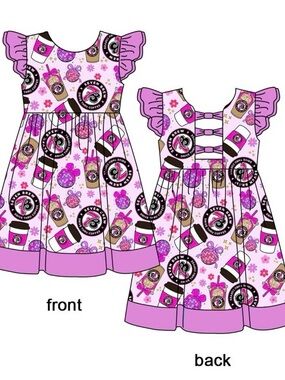 BAMBOO Branded Pink Graphic Flutter-Sleeve Party Dress